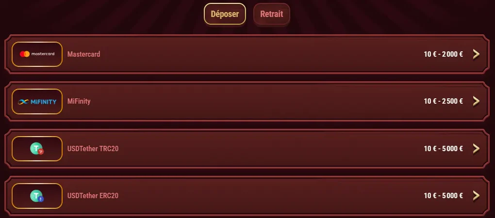 Les méthodes de paiement sur Magius Casino avec Mastercard, MiFinity et USDT, ainsi que les limites de dépôt et de retrait