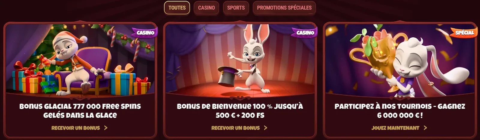 Les promotions de Magius Casino avec bonus de bienvenue jusqu'à 500 €, 200 tours gratuits et tournois dotés de prix